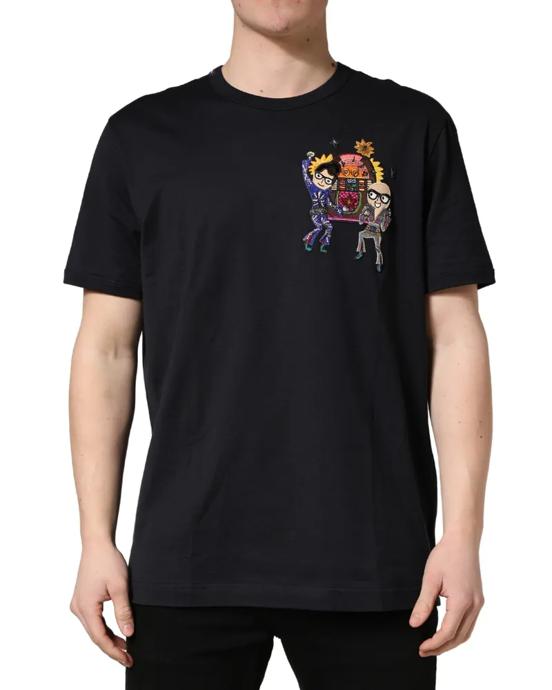 Dolce & Gabbana Black #dgfamily Patch Men Crew Neck T-Shirt Cotton Black