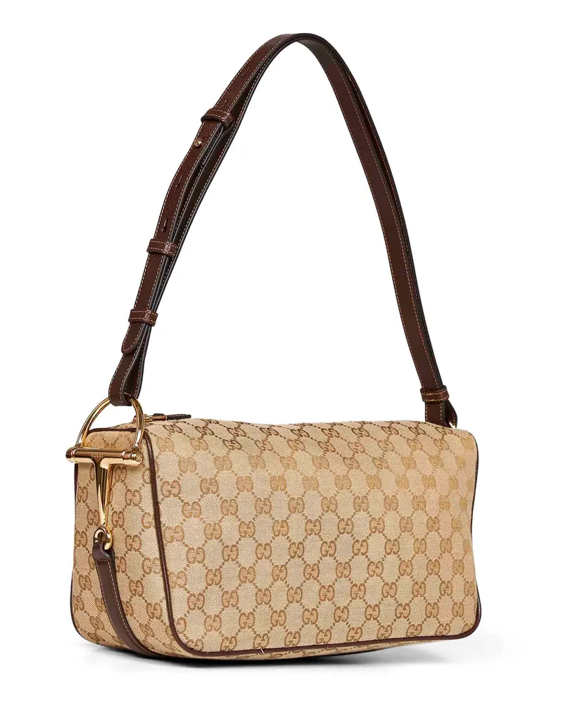 Gucci Women's Shoulder Bag Half Horsebit Beige Canvas Polyester Beige