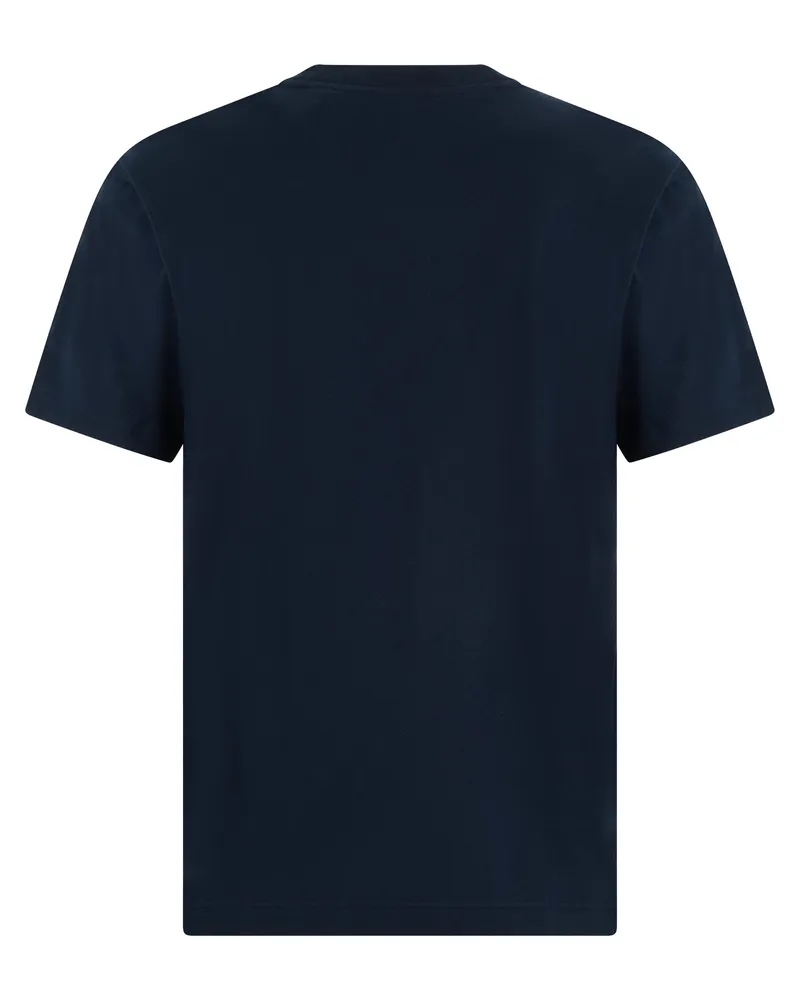 Burberry Men T-Shirt With Embroidered Logo Navy Cotton T-Shirts And Polos Navy