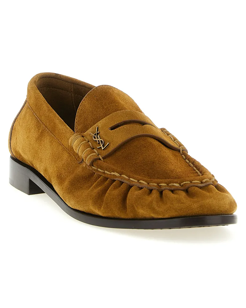Saint Laurent Men's Brown Calfskin Slip-On Loafers Brown