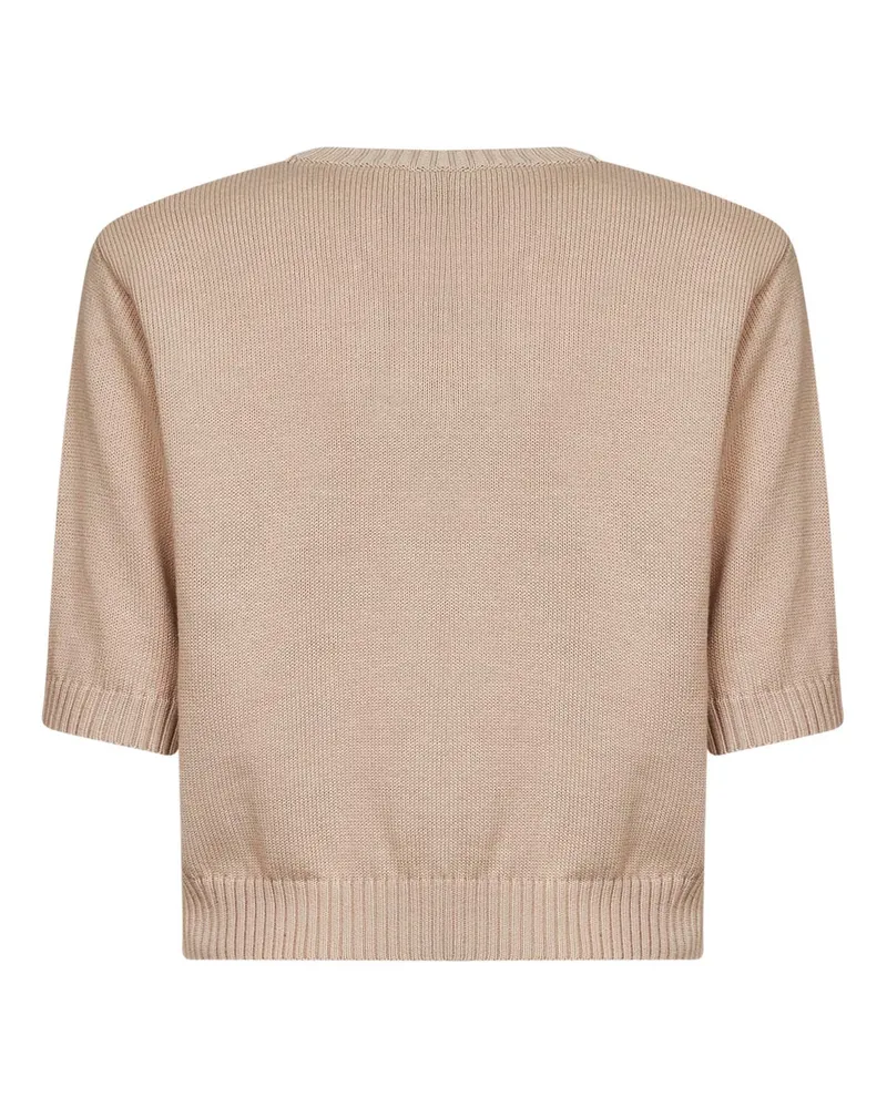 Max Mara Women's Embroidered Cotton Knit Top Pink Sweater Pink