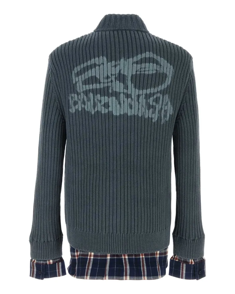 Balenciaga Men's Petrol Blue Cotton Cardigan Navy - Brown T1 Maglieria Blue