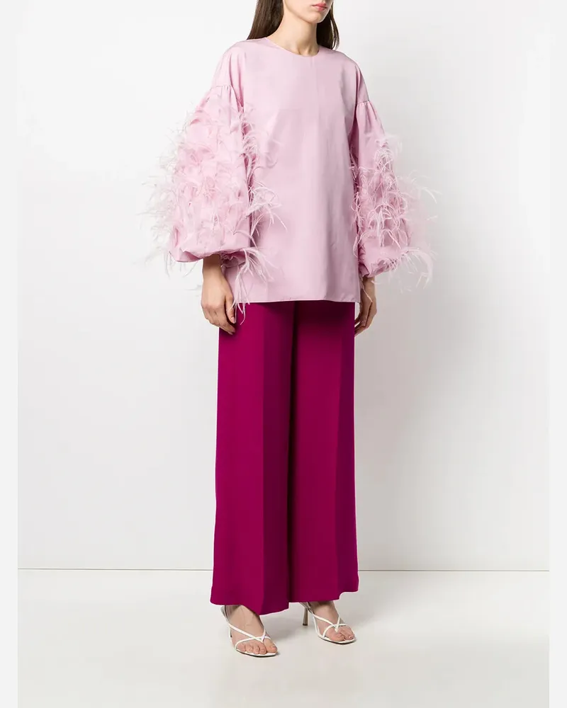 Valentino Garavani Women's Garavani Feathered Sleeve Top Pink Pink