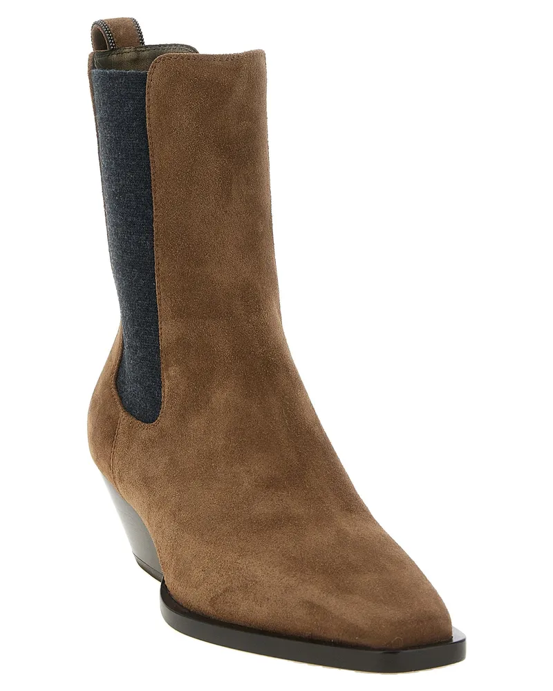 Brunello Cucinelli Suede Chelsea Ankle Boot — Brown Brown