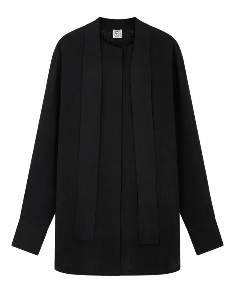 Totême Viscose-Wool with Integrated Scarf Blouse — Black Black
