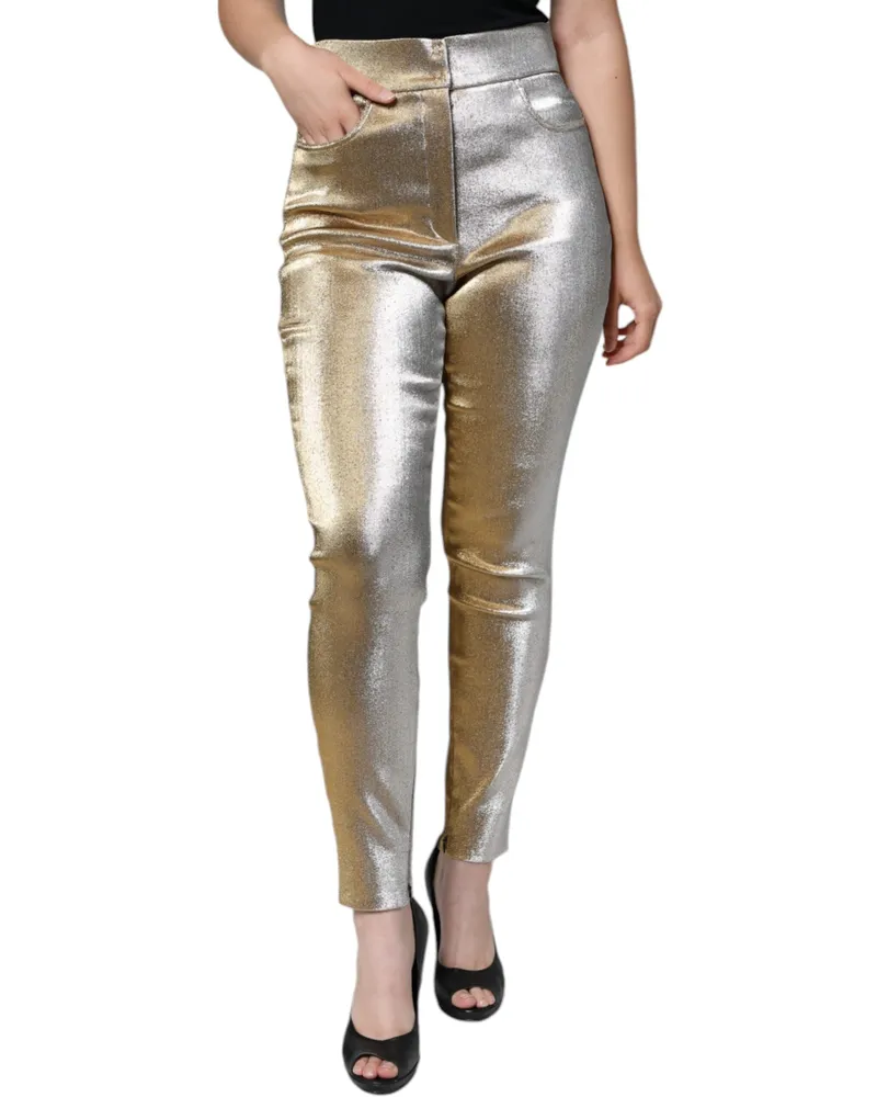 Dolce & Gabbana Women's Metallic Gold High Waist Skinny Pants Gold