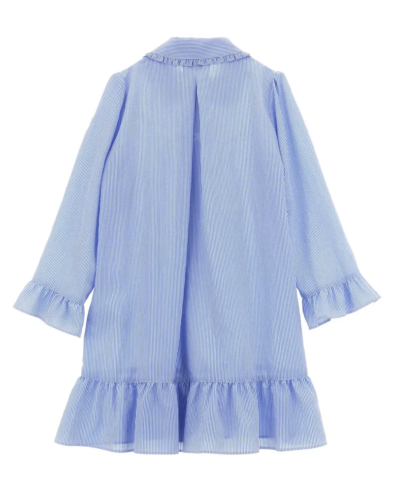 Moncler Striped Ruffled Dress — Blue Blue