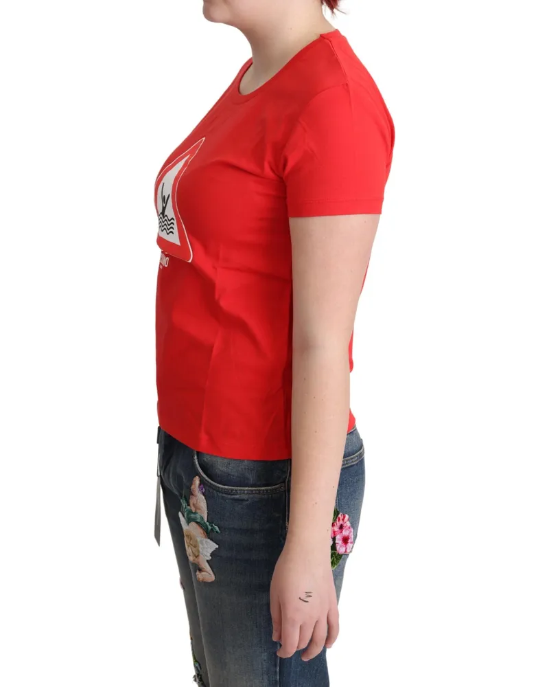 Moschino Women's Red Cotton Swim Graphic Triangle Print T-Shirt Red
