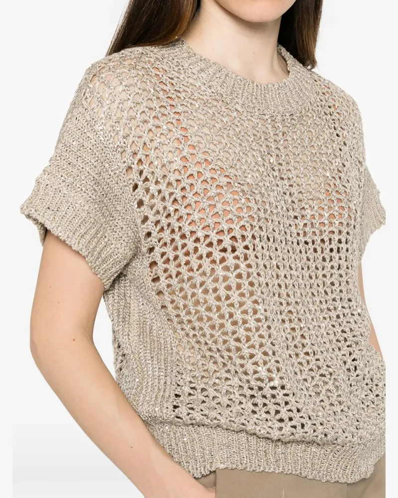 PANICALE Cashmere Women's Open-Knit Sequin-Embellished Sweater Ss26 W Beige