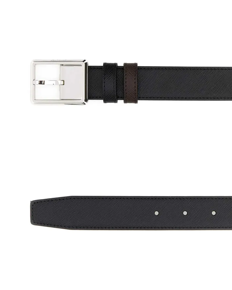 Montblanc Men's Leather Reversible Belt Black Black