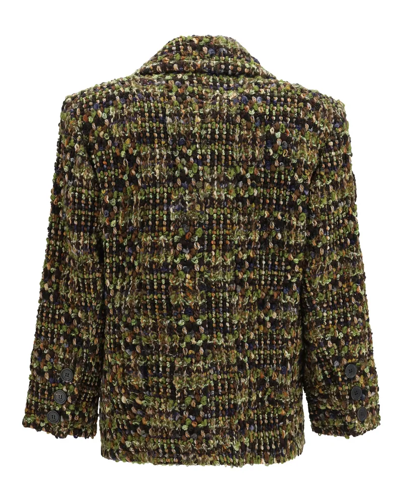 Saint Laurent Women's Tweed Single-Breasted Jacket Kaki Gris Vert 