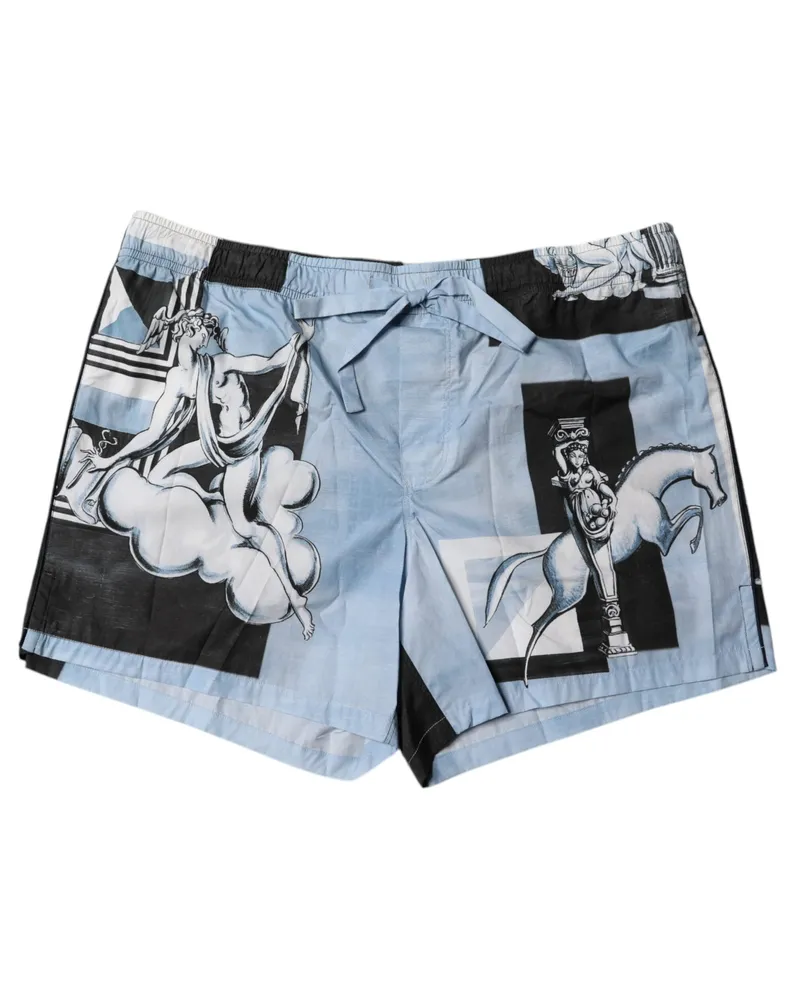 Dolce & Gabbana Blue Statue Print Cotton Mens Shorts Blue