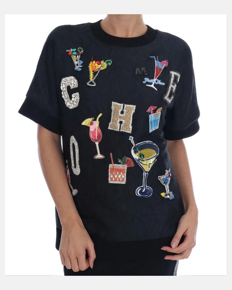 Dolce & Gabbana Cocktail Crystal-Embellished Sweater — Black Black