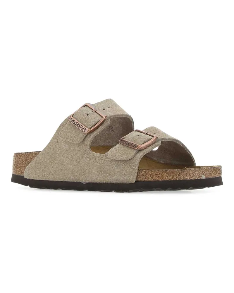 Birkenstock Unisex Sand Leather Arizona Slippers Taupe Flat Shoes Beige
