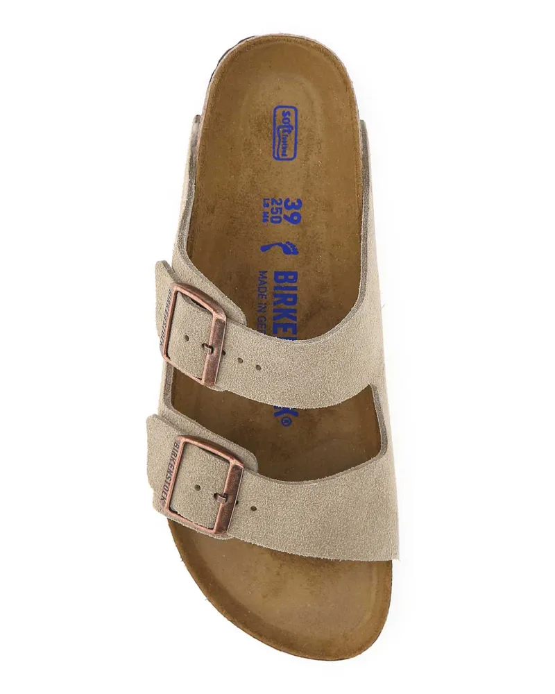 Birkenstock Unisex Sand Leather Arizona Slippers Taupe Flat Shoes Beige
