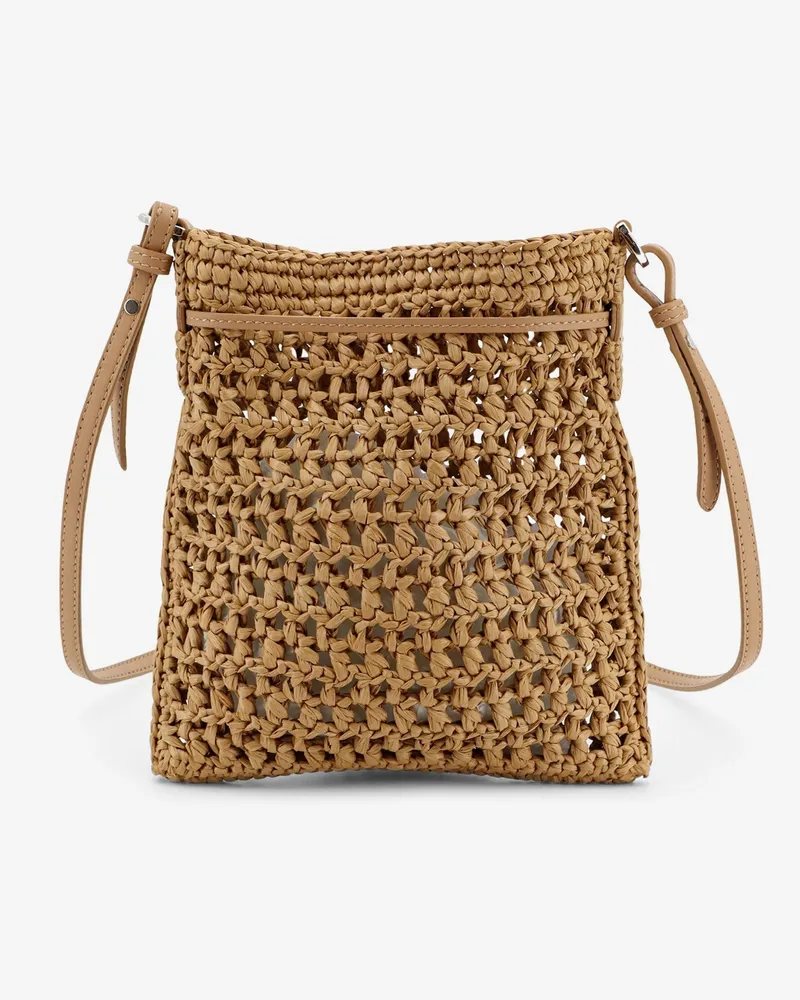 TOD'S Women's Bucket Bag With Crochet Motif, Brown Raffia Brown