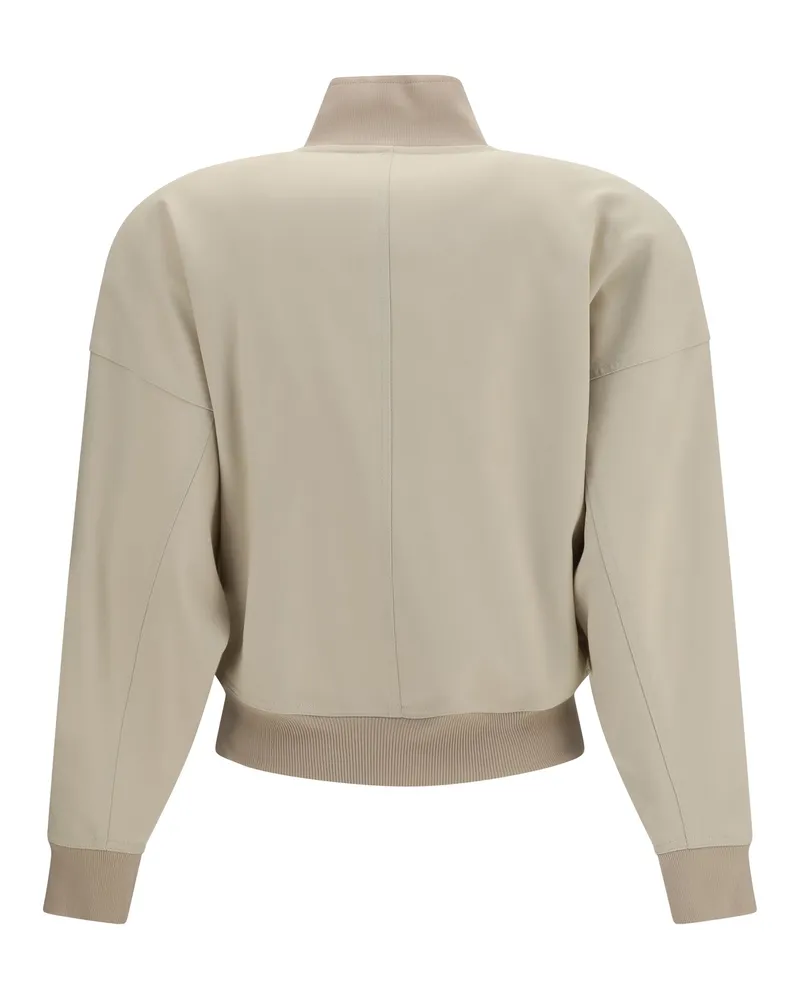 Gucci Women's Zip Bomber Jacket Silk Poplin Ecru Cotton Ecru