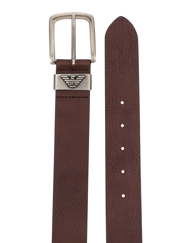 Emporio Armani Logo-Embellished Leather Belt — Brown Brown