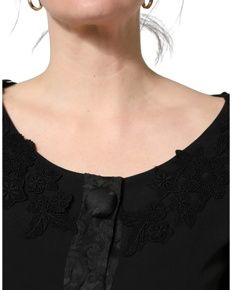 Dolce & Gabbana Women's Black Button Fastening Lace Trimmed Blazer Jacket Clothing Black
