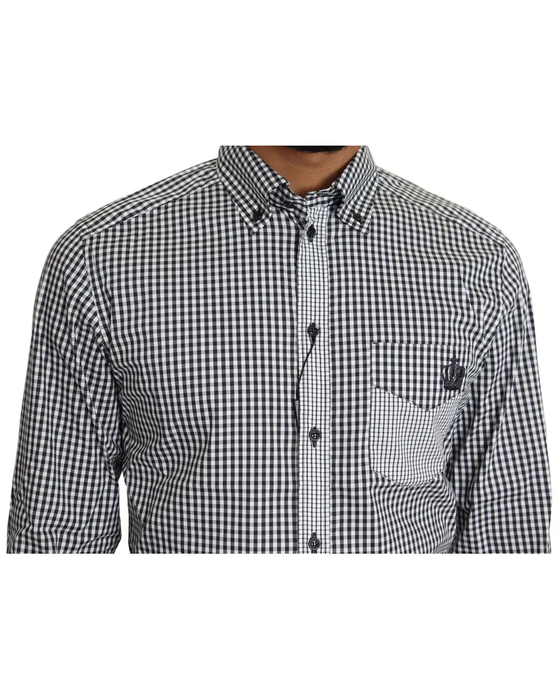 Dolce & Gabbana Men's Black White Checkered Casual Shirt Cotton Nylon Elastane Black