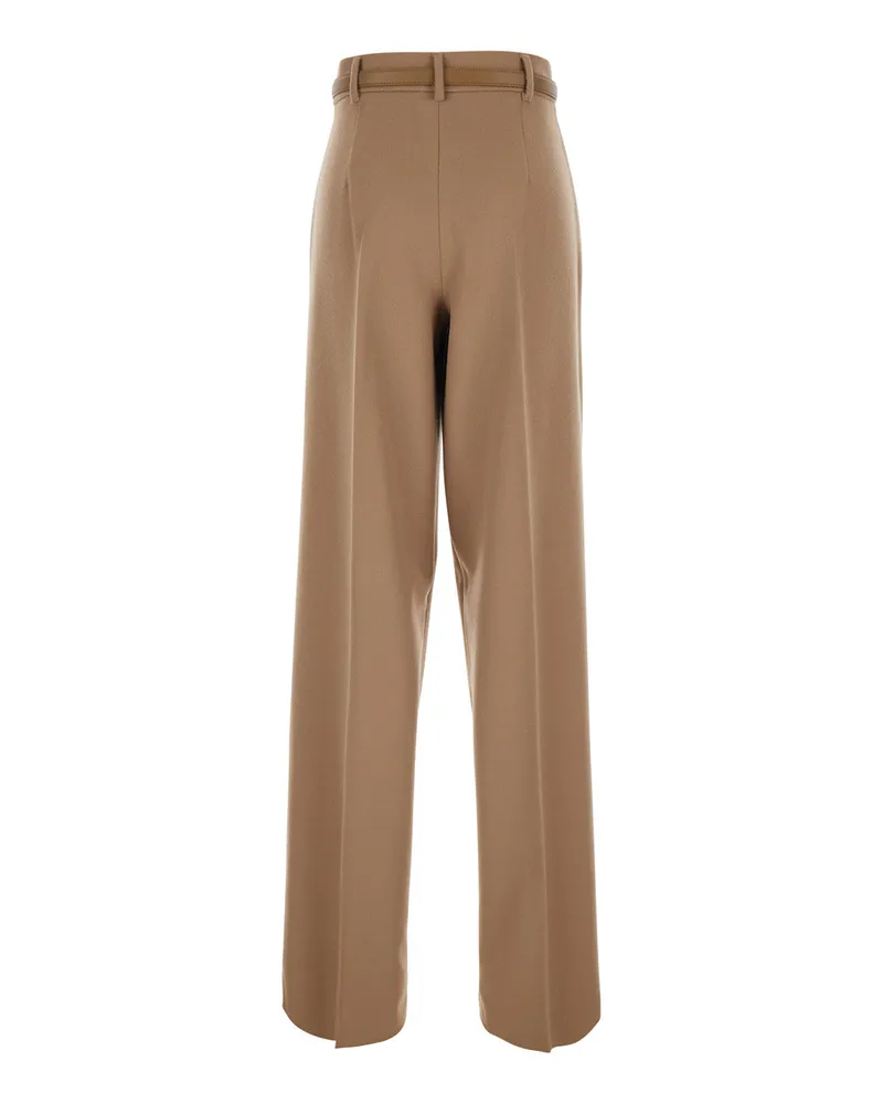 Max Mara High-Waisted Wool Blend Trousers — Beige Beige