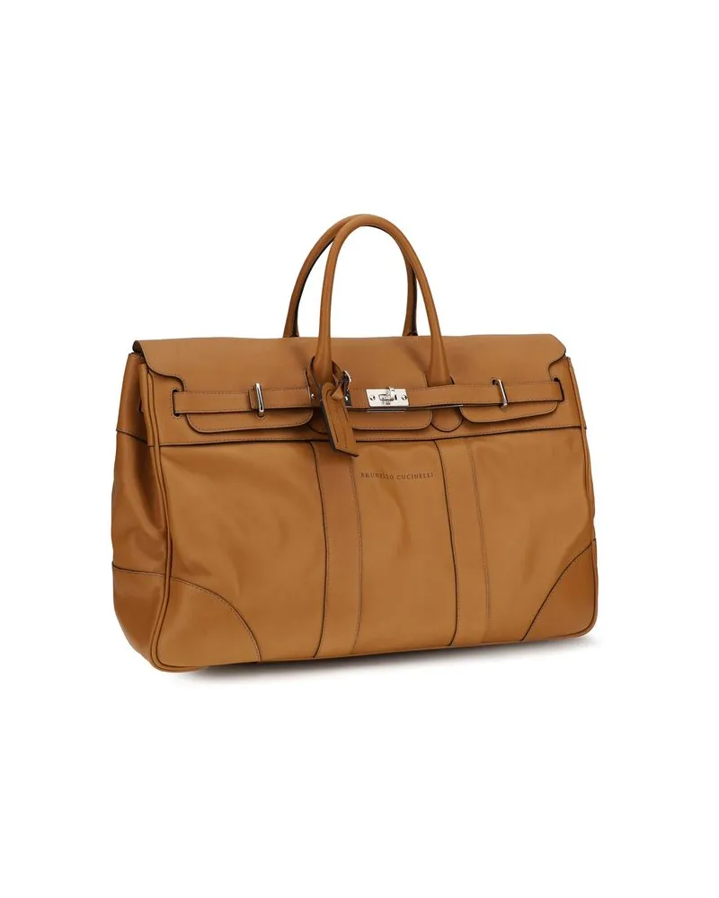 Brunello Cucinelli Men's Brown Calf Leather Bos Taurus Luggage And Travel Bag Brown