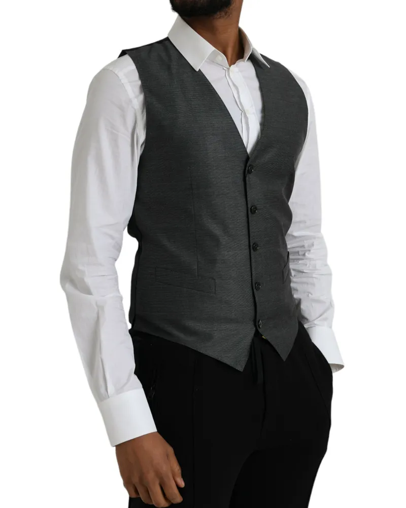 Dolce & Gabbana Men's Gray Wool Formal Dress Waistcoat Vest Virgin Silk Gray