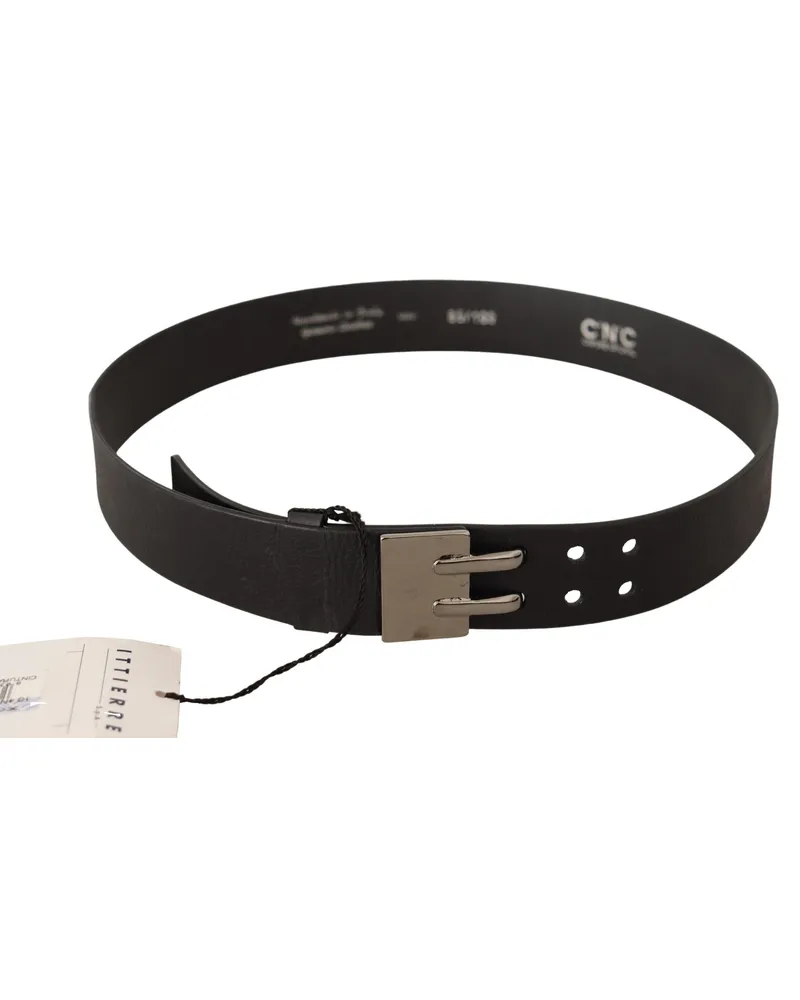 CoSTUME NATIONAL Women's Black Leather Silver Buckle Waist Belt Black