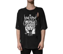 Men's Black Graphic Print Cotton Crew Neck T-Shirt