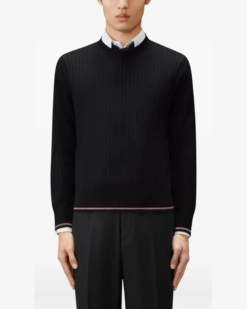 Thom Browne Men's Crewneck Pullover Merino Wool Black Sweater Black