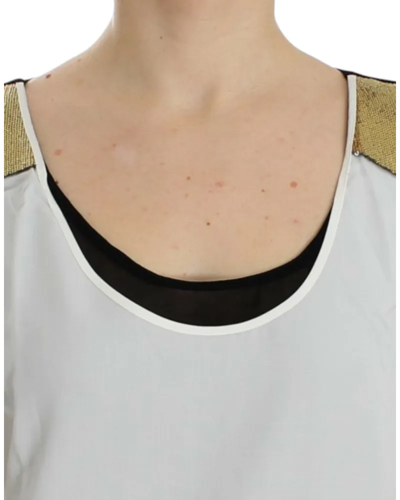 CoSTUME NATIONAL Lyocell with Metallic Shoulders Tank Top — White White