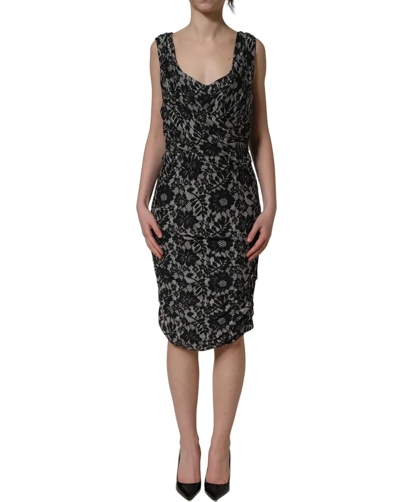 Dolce & Gabbana Women's Black White Floral Lace Sleeveless Midi Dress Viscose Elastane Black