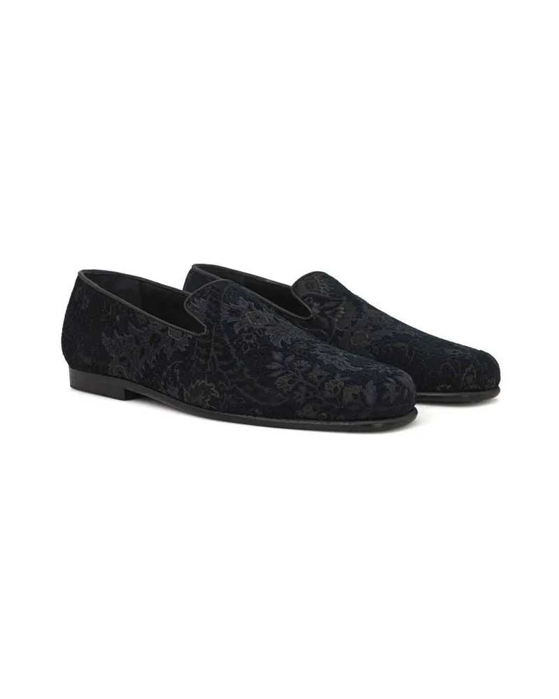 Etro Men's Blue Leather Slip-On Loafers Navy