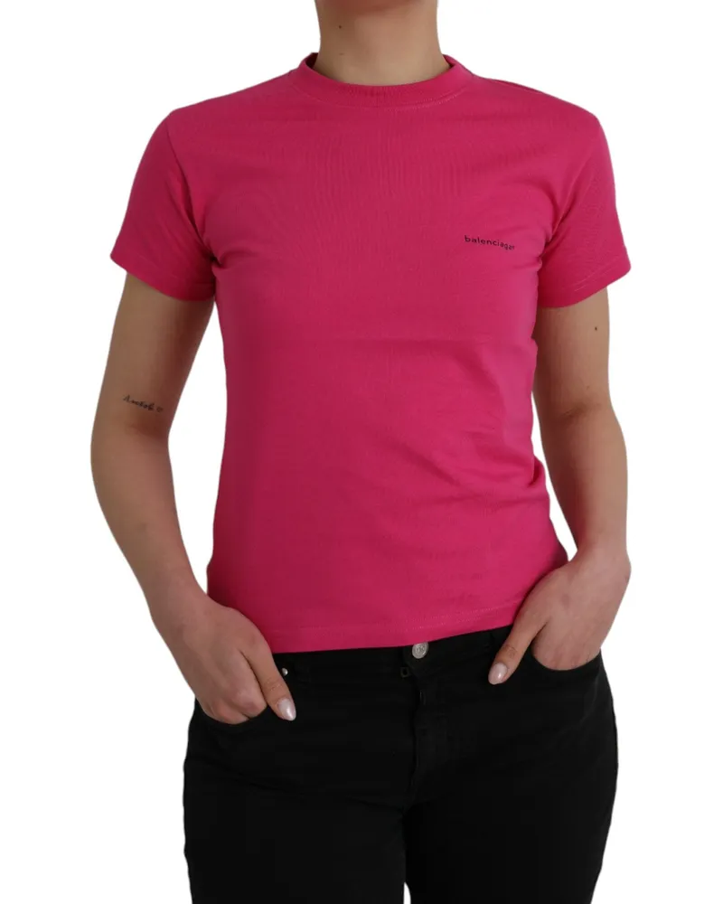 Balenciaga Women's Logo-Embroidered Cotton T-Shirt Pink Pink