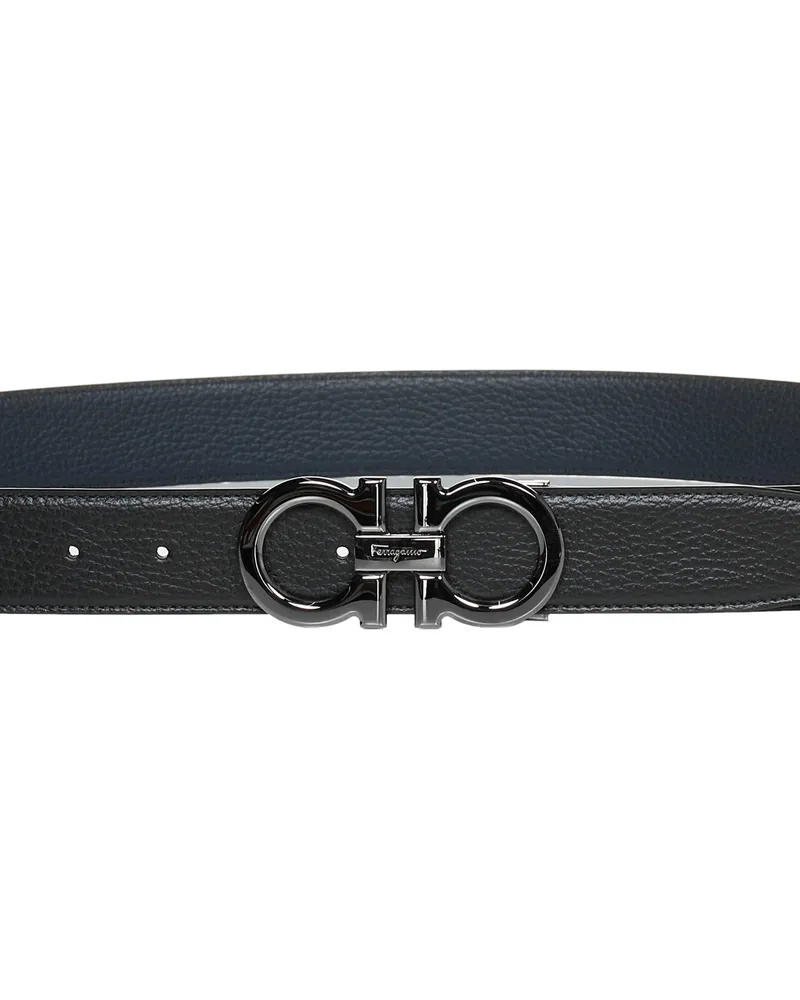 Ferragamo Men's Reversible Calf Leather Belt Black-Beige Black