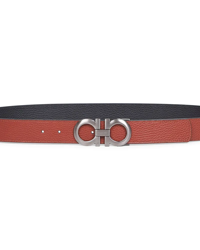 Ferragamo Men's Belt Gancini Two-Tone Cappuccino-Black Brown Calf Leather Brown