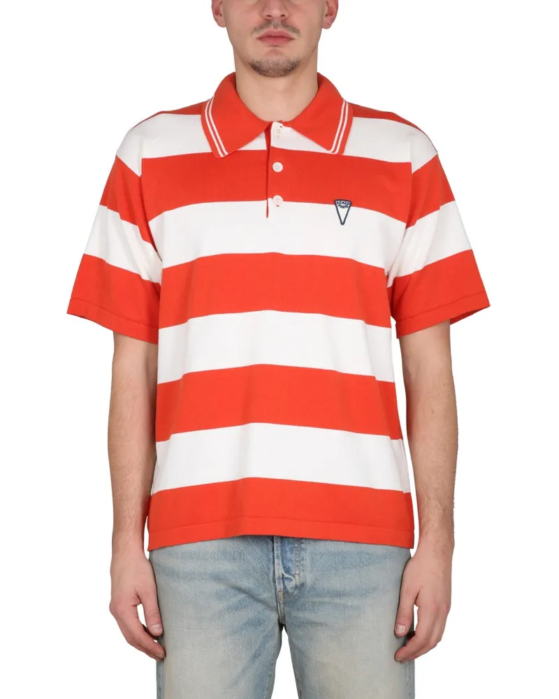 Kenzo Nautical Striped Cotton Polo Shirt — Red Red