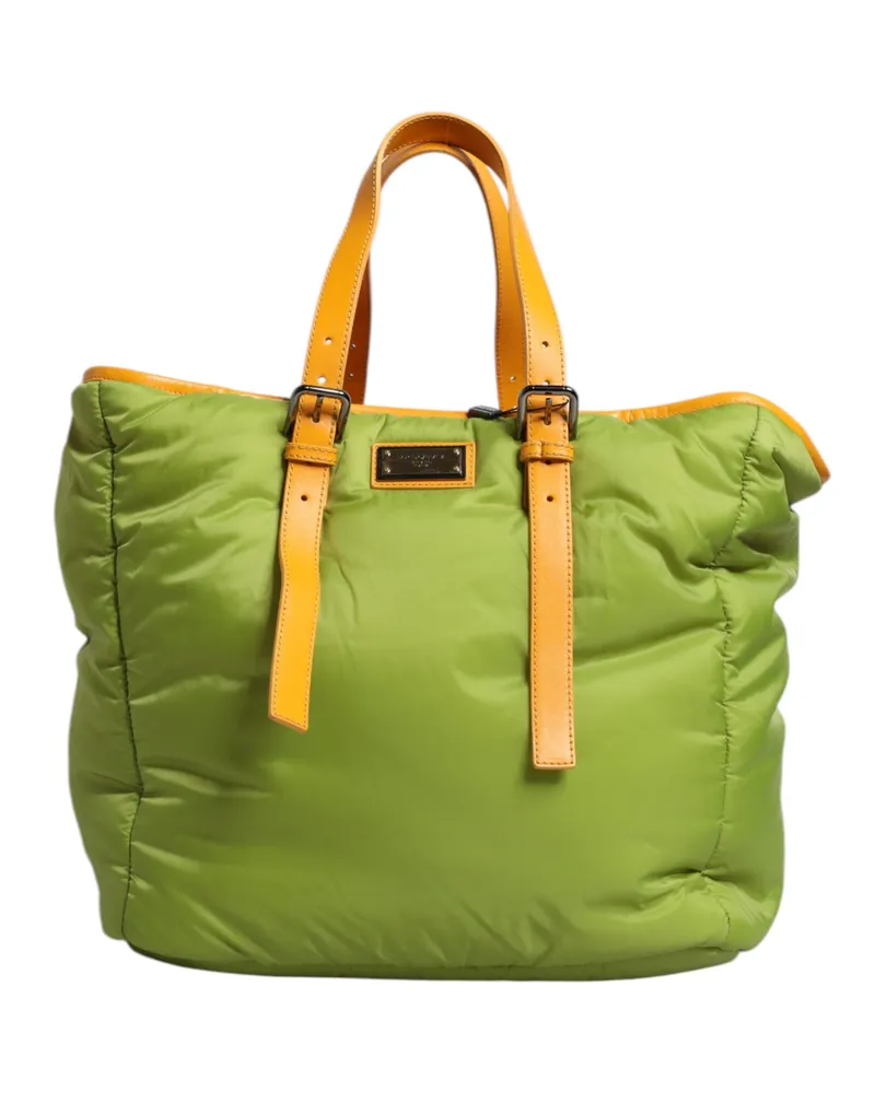 Dolce & Gabbana Women's Green Nylon Padded Logo Plaque Tote Crossbody Bag Pu Leather Green