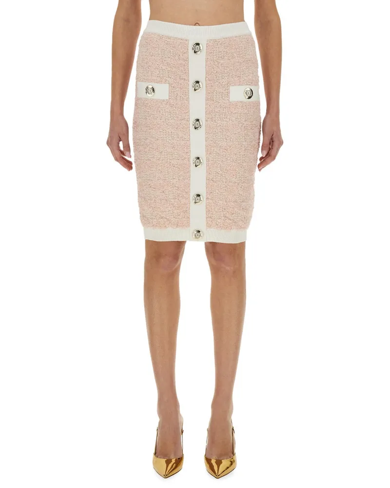 Balmain Tweed Midi Skirt — Pink Pink
