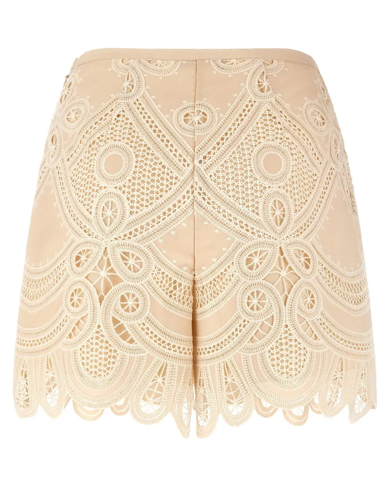 Elie Saab Macramé Embroidery Shorts — Cream Cream