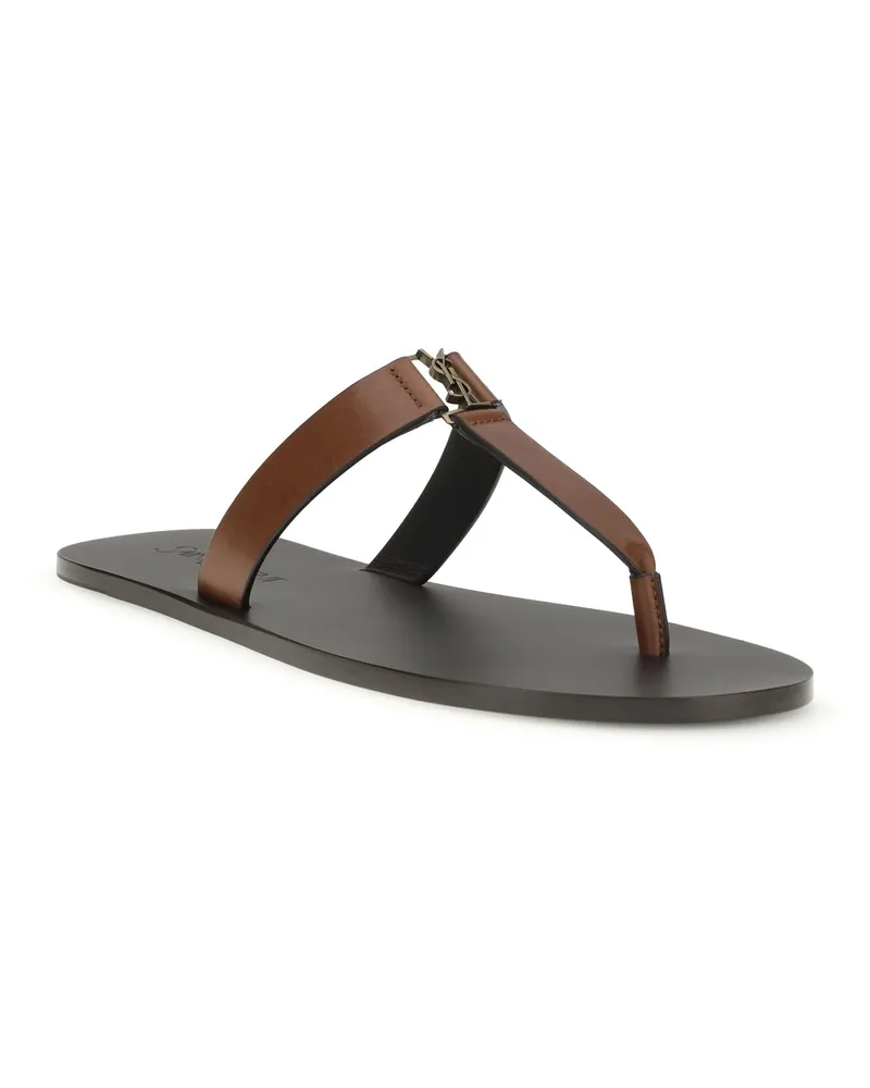 Saint Laurent Women's Leather Thong Sandals Amaranth Brown