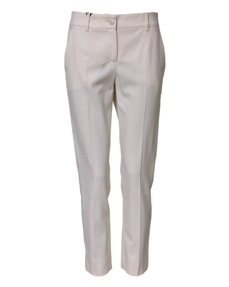 Dolce & Gabbana Women's White Wool Mid Waist Tapered Trouser Pants Virgin Elastane White
