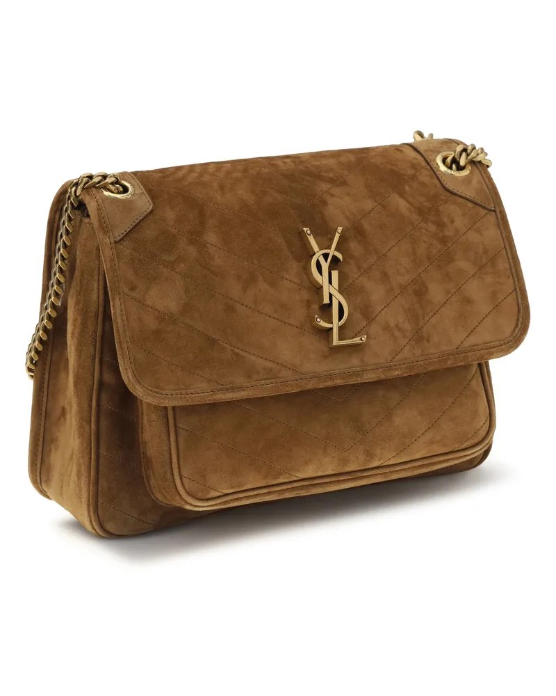 Saint Laurent Quilted Suede Shoulder Bag — Brown Brown