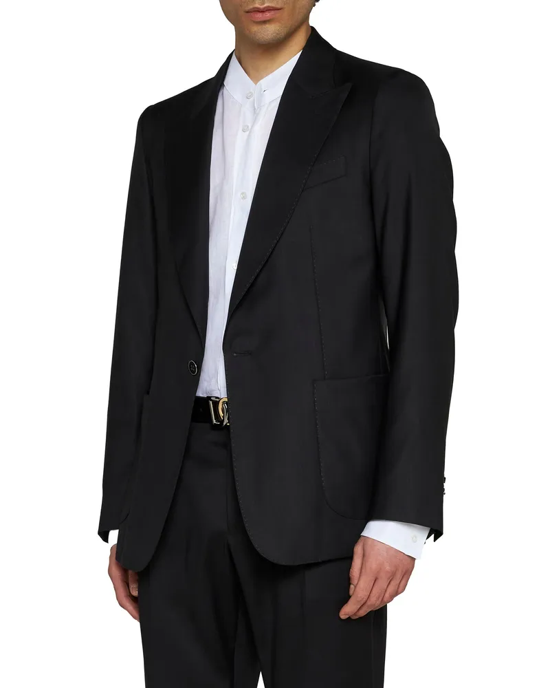 Dolce & Gabbana Men's Black Wool And Silk Single-Breasted Blazer Jacket Black
