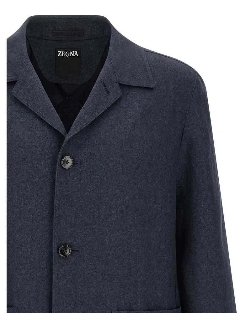 Ermenegildo Zegna Men's Blue Linen Full-Length Jacket Clothing Navy