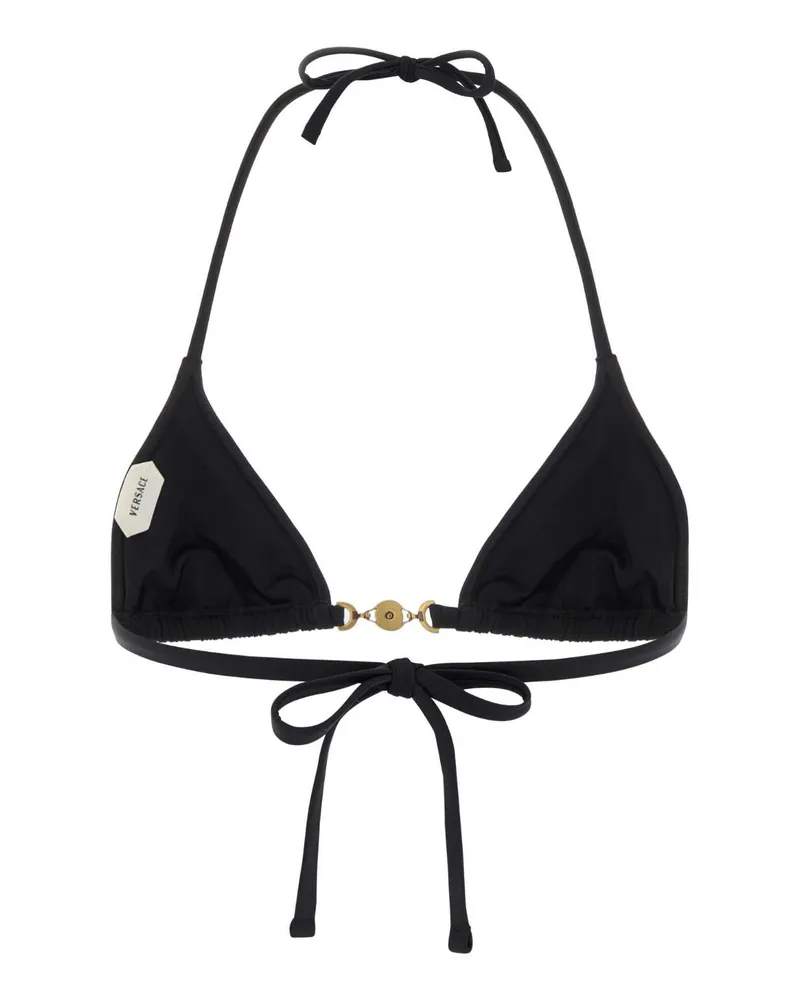 Versace Logo-Clasp Nylon Bikini Top — Black Black