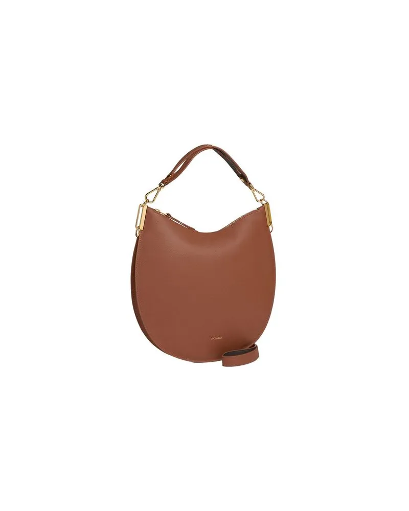 Coccinelle Sunup Grained Leather Shoulder Bag — Brown Brown