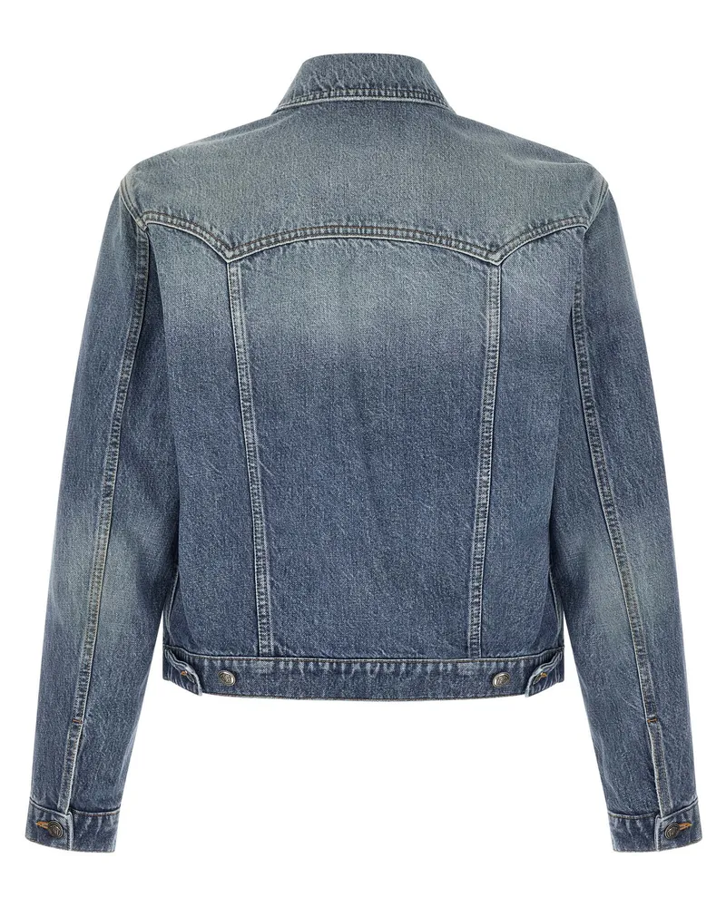 Versace Medusa-Embellished Denim Jacket — Blue Blue