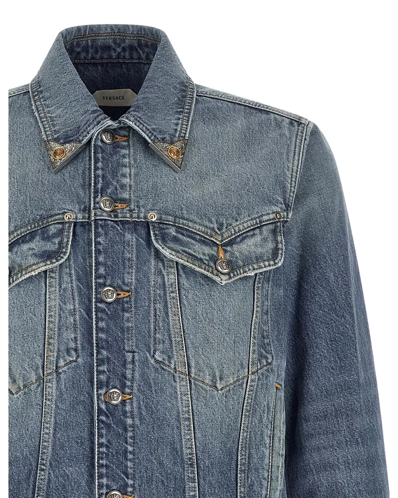 Versace Medusa-Embellished Denim Jacket — Blue Blue