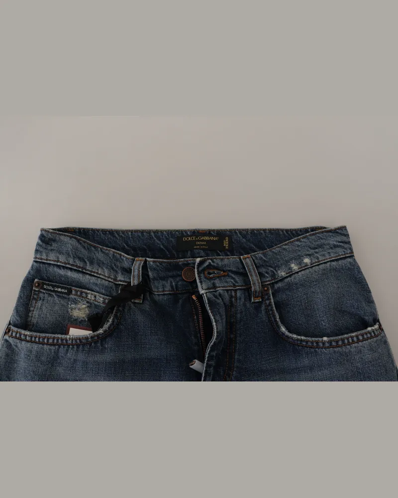 Dolce & Gabbana Women's Blue Denim Baroque Heart Logo Patch Pants Jeans Cotton Blue